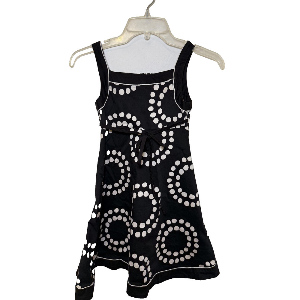 Rare Editions Girls Dress Size 7 Black White Polka Dot Sleeveless Belted